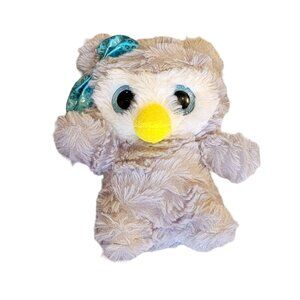 MTY Gray Owl Blue Bow Glitter Eyes Plush Stuffed Animal Toy 8"